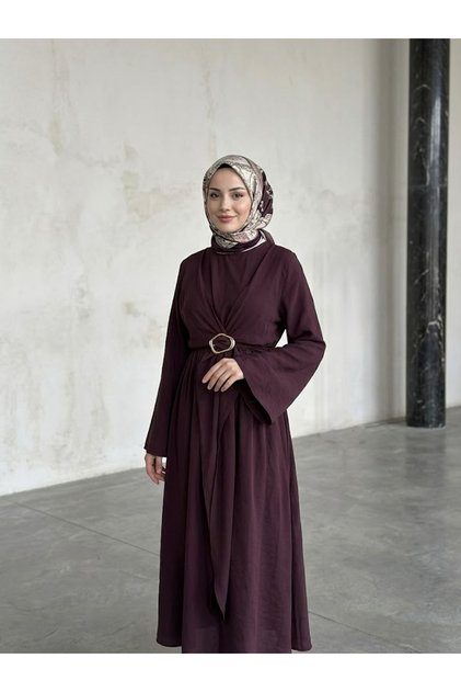 Front Tie Accessory Detailed Dress-Burgundy