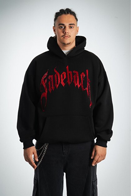 Fadeback Rhinestones Kırmızı Taşlı Fadeback Oversize Hoodie