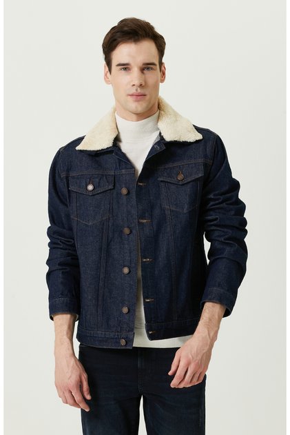 Yan Cepli Pamuklu Lacivert Denim Mont