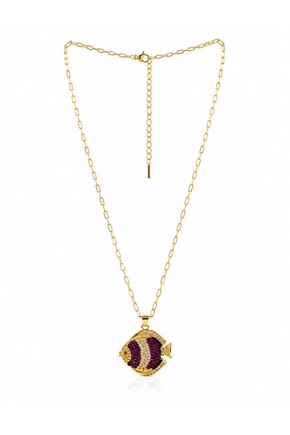 Coralia Colorful Stone Fish Necklace-Fuchsia