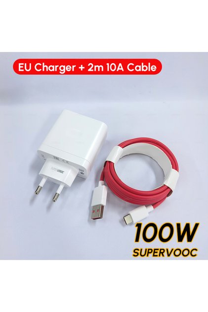 شاحن أصلي 100 واط 13R مع كابل أوروبي 2 متر، محول SUPERVOOC 80 واط 65 واط لهواتف ون بلس 13 و12 و12R و11
