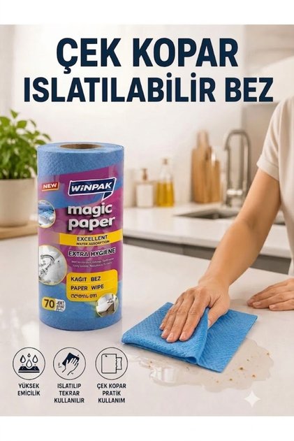 Çek Kopar Islatılabilir Temizlik Bezi 50’li Mavi Çok Amaçlı Kağıt Bez