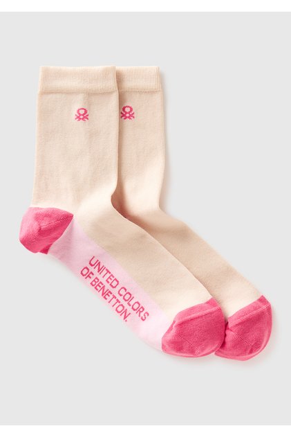 Unisex čarape od krem pamuka sa mješovitim uzorkom i žakard logotipom