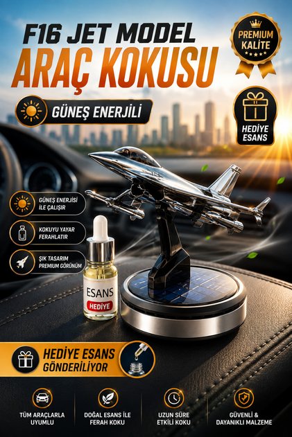Güneş Enerjili F16 Jet Model Araç Kokusu Oto Kokusu Oto Aksesuar Araç İçi Koku Difüzörü Hediyeli Koku
