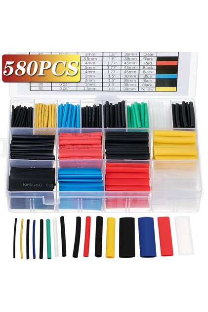 580 قطعة مع صندوق، مجموعة أنابيب حرارية قابلة للانكماش 580/328/127 قطعة، أنبوب حراري قابل للانكماش بنسبة 2:1 لتغليف الأسلاك
