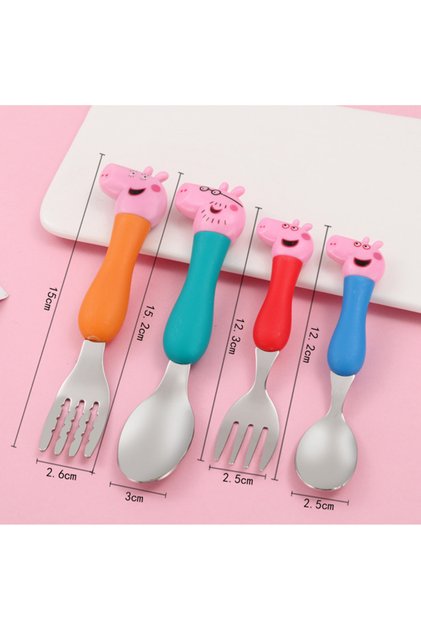 4pcs no box Peppa Pig Tableware Fork Spoon Action Doll Toy George Pig Dad Mom Cartoon Anime Pattern