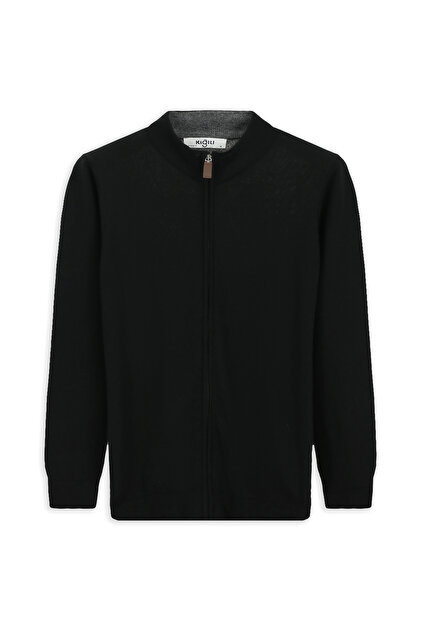 Half Turtleneck Patterned Zippered Wool Cashmere Blend Knitted Cardigan