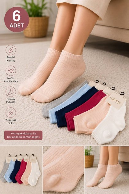 6 Pairs of Women's Modal Bootie Socks in Assorted Colors – Soft, Lightweight, and Comfortable