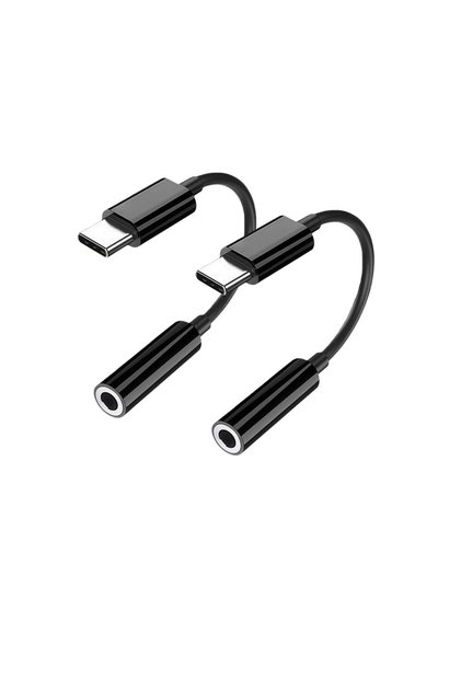 black2Pcs Type-C to 3.5mm Audio Adapter USB C to 3.5mm Headphone Aux Cable for Samsung Xiaomi iOS iP