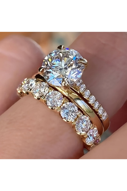 10 T0414 Huitan Gorgeous 3Pcs Set of Rings Female Luxury Shiny Round Zirconia Finger Jewelry Fashion