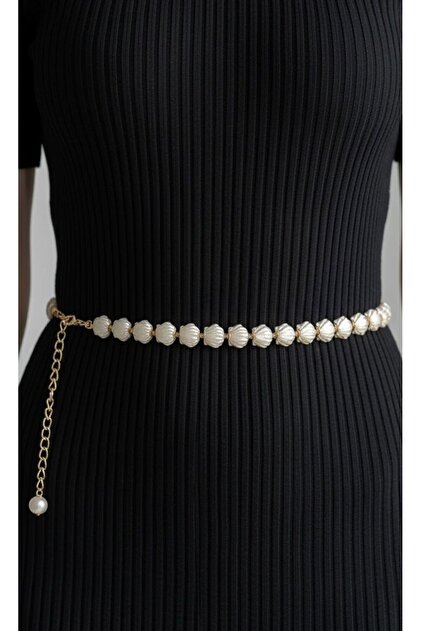 Women's Mussel Detailed Imported Chain Belt, Suitable for All Sizes, Waist Belt, Dress Belt, Jacket Belt
