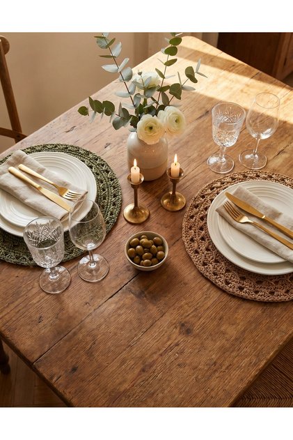 Handmade Paper String Decorative American Service Set (2 Pieces) - Natural & Khaki