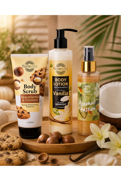 Set Îngrijire Corp 3 Produse Coconut Passion & Vanilla, Body Scrub + Body Lotion + Body Mist