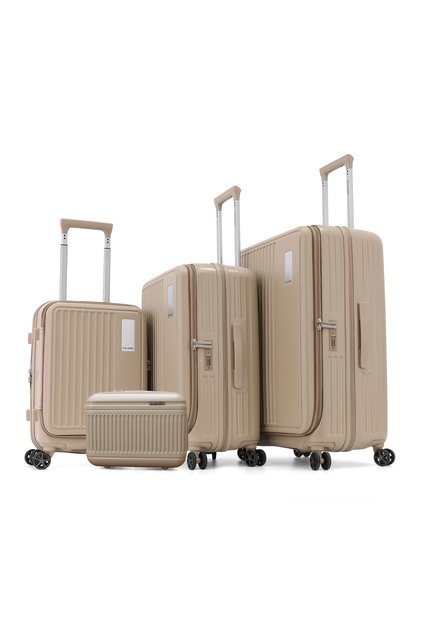 4-Piece Hardside Luggage Set 28” Large, 24” Medium, 20” Carry-On + Makeup Bag, Polycarbonate (PC) Suitcases with 4 Spinner Wheels, TSA Lock, Lightweight Travel Trolley Set