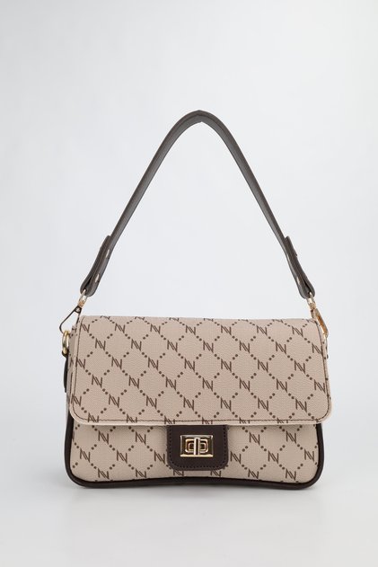 Women's Mink Brown Cover Bag with Lock Detail, Shoulder and Crossbody Bag Velux