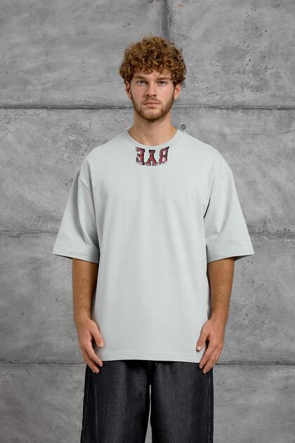 Men's T-Shirt Bye Baski Mint Green Oversize Printed Crew Neck Cotton