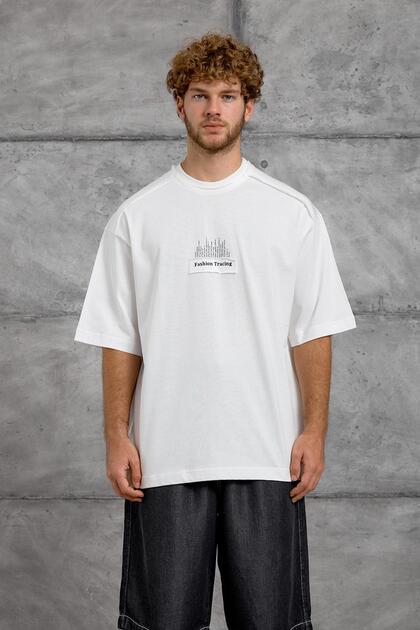 Men's T-Shirt Fashion Print White Oversize Printed Crew Neck Cotton