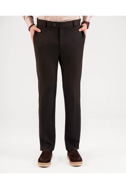 slim fit desenli metal düğmeli pantolon kahverengi T14922