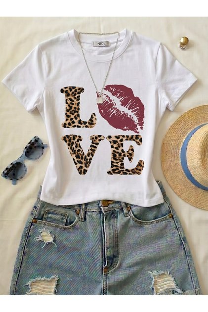 Women's Leopard Love Patterned - Lycra Short Sleeve Body Tee Crop