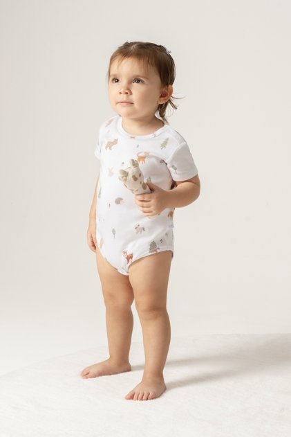 Natural Modal Cotton Newborn Baby Short Sleeve Snap Fastener Bodysuit L Forest