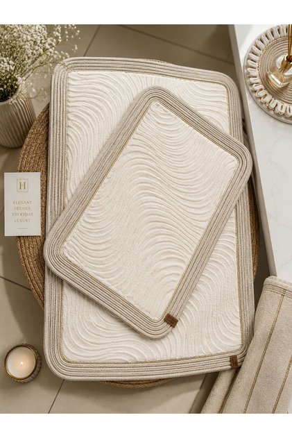 Bath Mat Set of 2 Washable Woven Surface Non-Slip Base Jute Toilet Set Bathroom Rug Mat