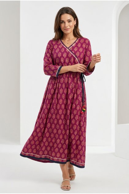 Rochie midi din bumbac imprimat manual