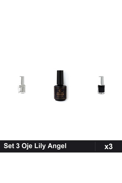 Set 3 Oje Semipermanente Lily Angel 15ml, Alb Negru, Manichiură cu Primer
