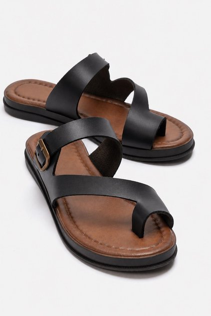 Women's Toe-Toe Buckle Slippers Black