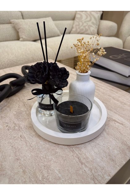 4lü dekoratif set-oda kokusu,kokulu mum,vazo,stant tabağı