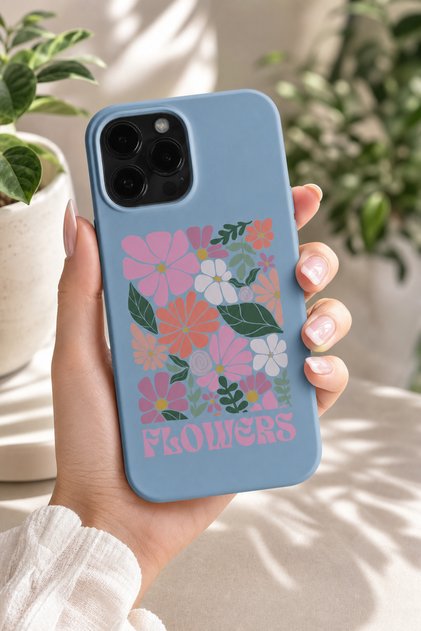 iPhone 15 Pro Max Compatible Launch Silicone Flowers Floral Shock-Absorbing Case Blue