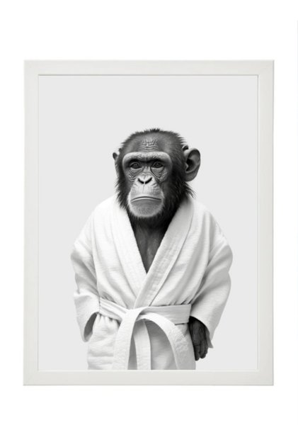Chimpanzee in Bathrope , Bathroom Wall Art, Nursery Poster with Frame 30x40cm