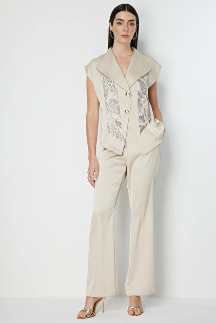 Pantaloni din satin cu talie elastică 1214