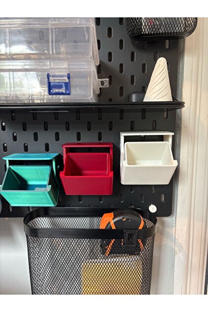 Skadis 3-Piece Slanted Drawer Organizer | Pegboard Compatible Double Lid Storage Box