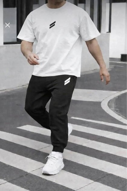 Unisex Wide-Let T-Shirt and Sweatpants Set with Double Line Print