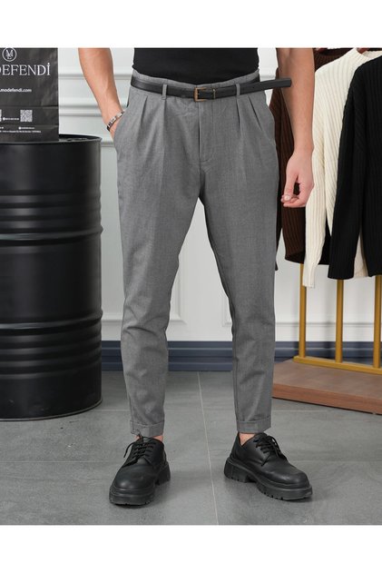 Italian Cut Pleated Trousers with Belt Detail