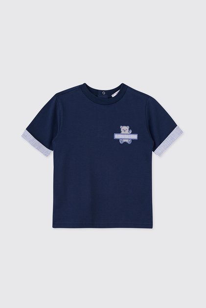 Baby Boy Navy Blue T-Shirt with Teddy Bear Figure