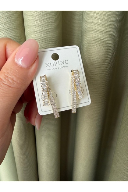 Tuelataki/Xuping Stone-Embellished Geometric Dangle Earrings – Gold Color Modern Women's Earrings