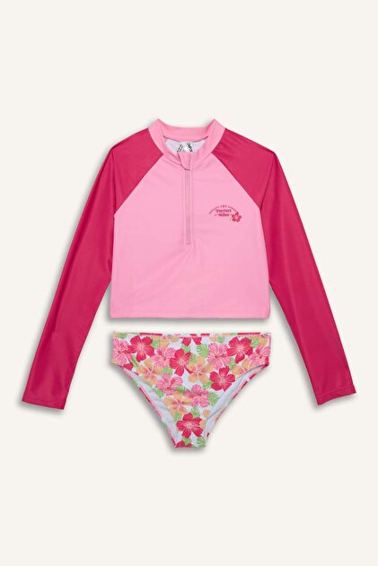 Long Sleeve Top Floral Bottom Bikini Set G6780A826Hs