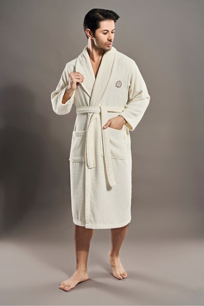 Şalyaka Men's Bathrobe Cotton Ns Embroidered Soft Textured, with Pockets & Belt Premium