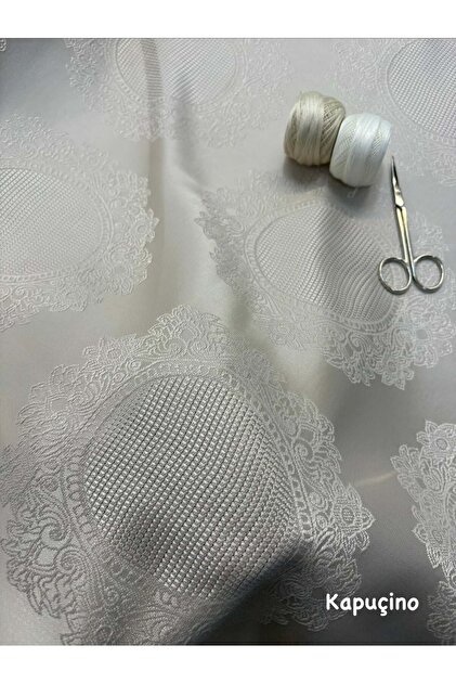 Etamin Boşluklu Masa Örtüsü Kumaşı Coco Desen Kapuçino