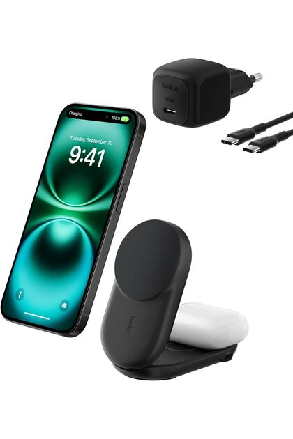 UltraCharge MagSafe Uyumlu 2'si 1 Arada Qi2 25W Kablosuz Şarj İstasyonu, USB-C Portlu, 45W Adaptör