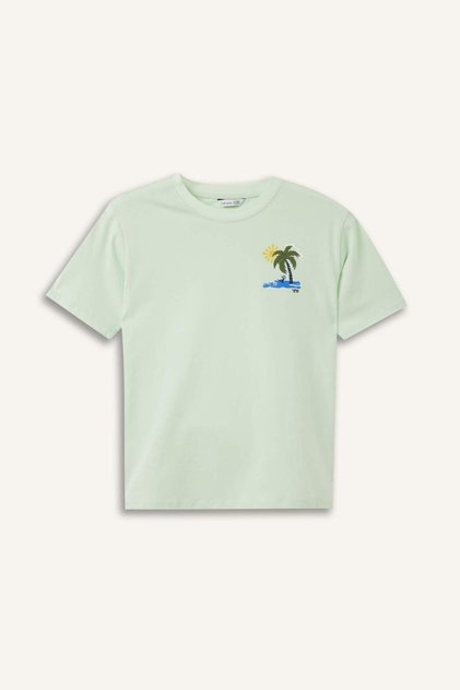 %100 Pamuk New Regular Fit Bisiklet Yaka Baskılı Kısa Kollu Tişört Erkek Çocuk H4324A826HS