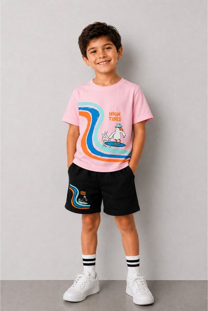 T-Shirt and Shorts Set for Boys and Girls, 100% Cotton, Summer Comfortable Fit, Printed Sports Casual Set (Shorts and T-Shirt Set)