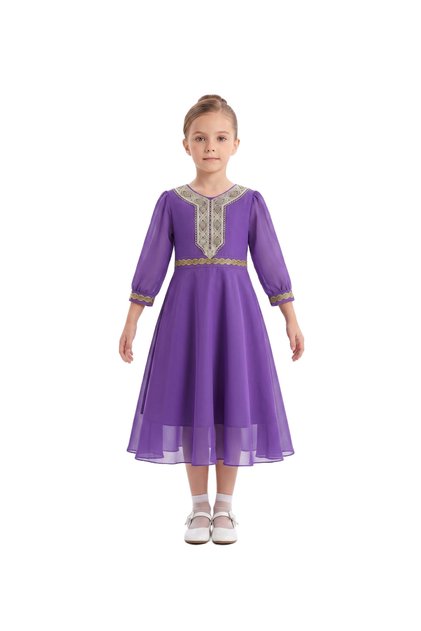 D'Daniela - Amira Gold-Embroidered Jalabiya - Purple- 8Y to 12Y