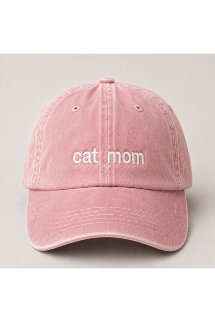 "Cat Mom" Minimal Embroidery Vintage Washed Baseball Cap