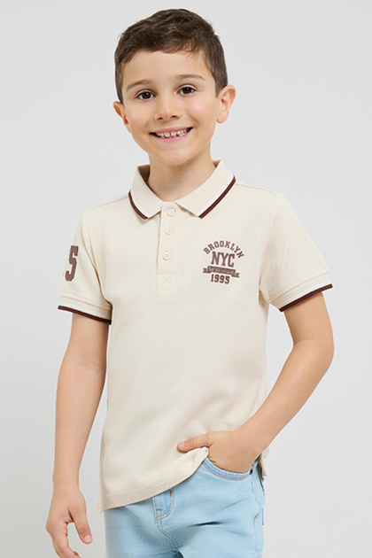 Print Detail Polo T-Shirt with Short Sleeves