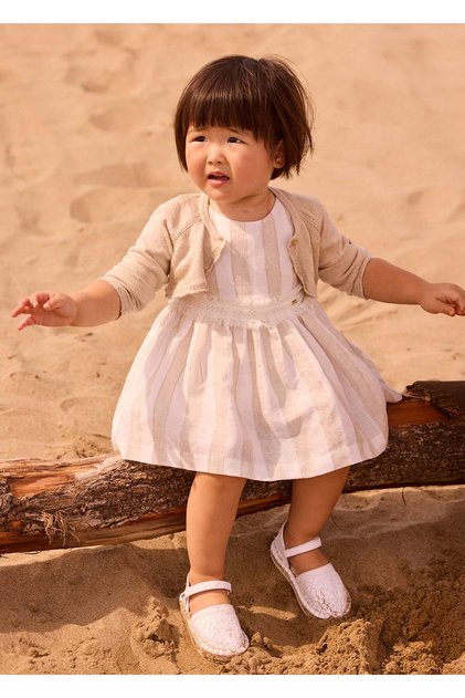 Baby Girl Striped Linen Dress Cream