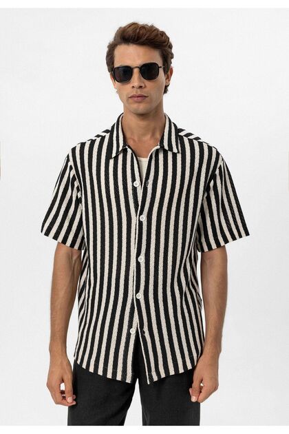 Oversize Openwork Striped Shirt