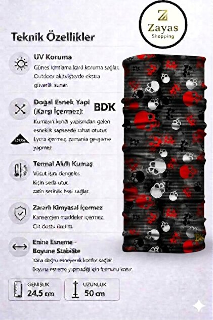 Unisex Κόκκινο και Λευκό Κολάρο Λαιμού με Σχέδιο Κρανίου - Μπαντάνα για Μοτοσικλετιστές, Υπαίθριες Δραστηριότητες και Αθλήματα (50x24.5 εκ.)