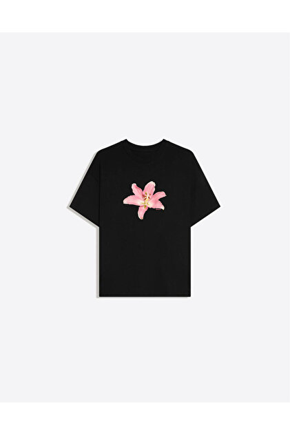 Disante Lily Baskılı Bisiklet Yaka Oversize Trend Kadın T-shirt